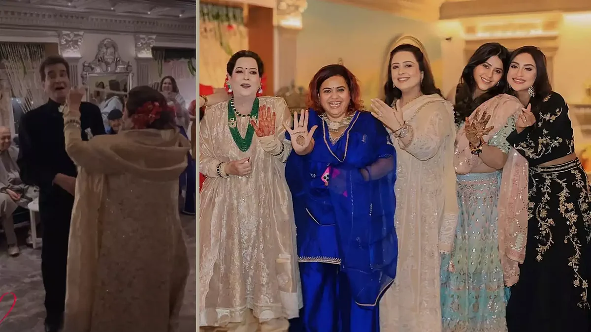 jeetendra celebrates 50th wedding anniversary wife shobha kapoor shines in anarkali and diamond emerald jewels 116368114