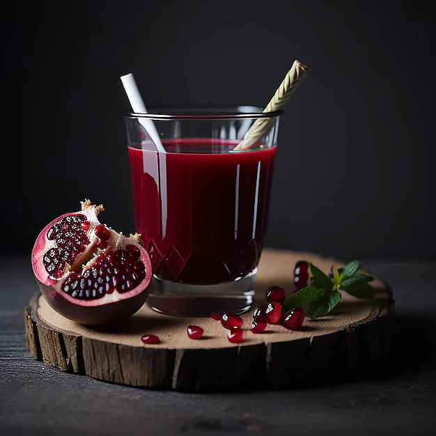 glass pomegranate juice with straw sticking out it328859 497