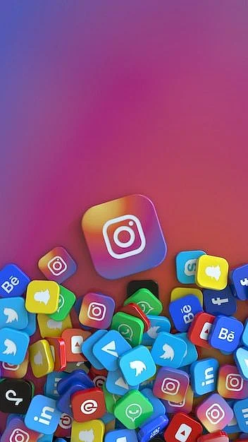 Premium Photo 3D rendering of an Instagram badge surrounded by badges of the most important social networks Vertical shot
