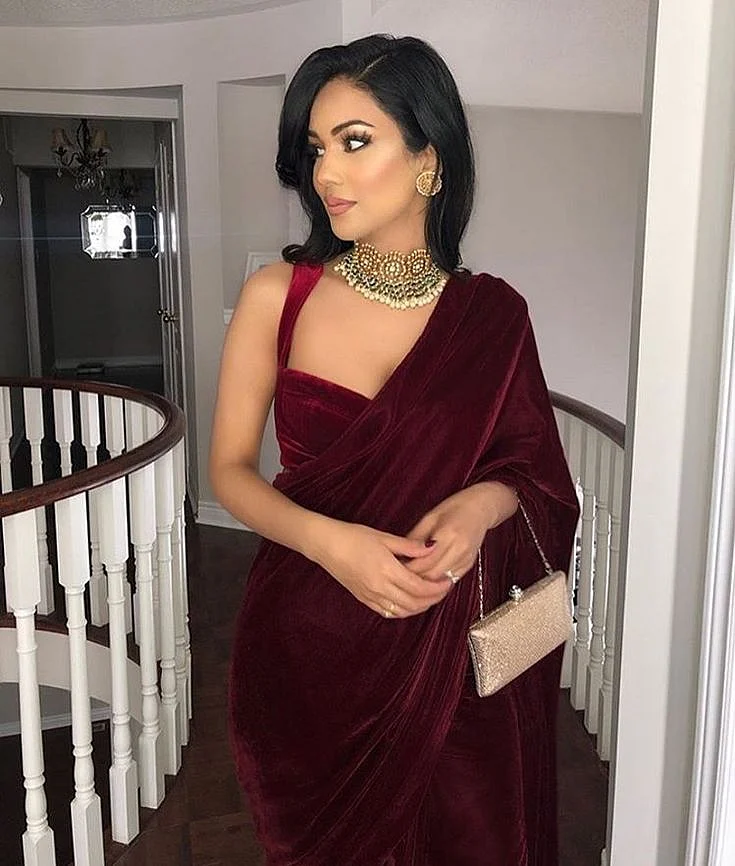 red velvet saree 3