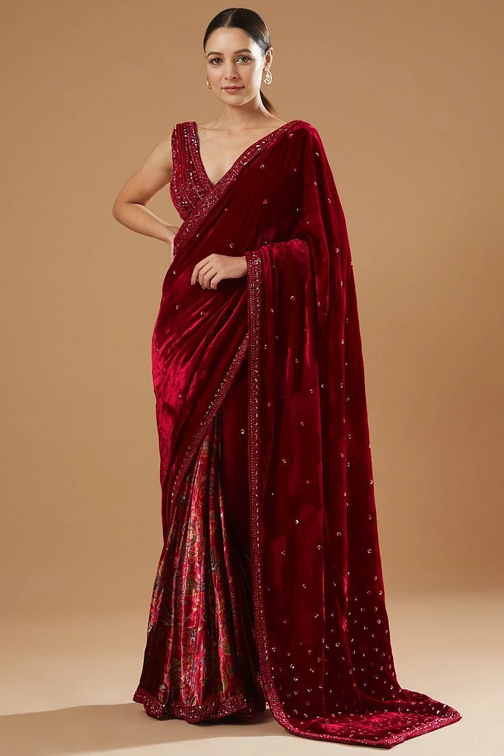 red velvet saree 2