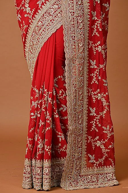 Red Color Heavy Designer Bridal Georgette Saree She Saree 2491