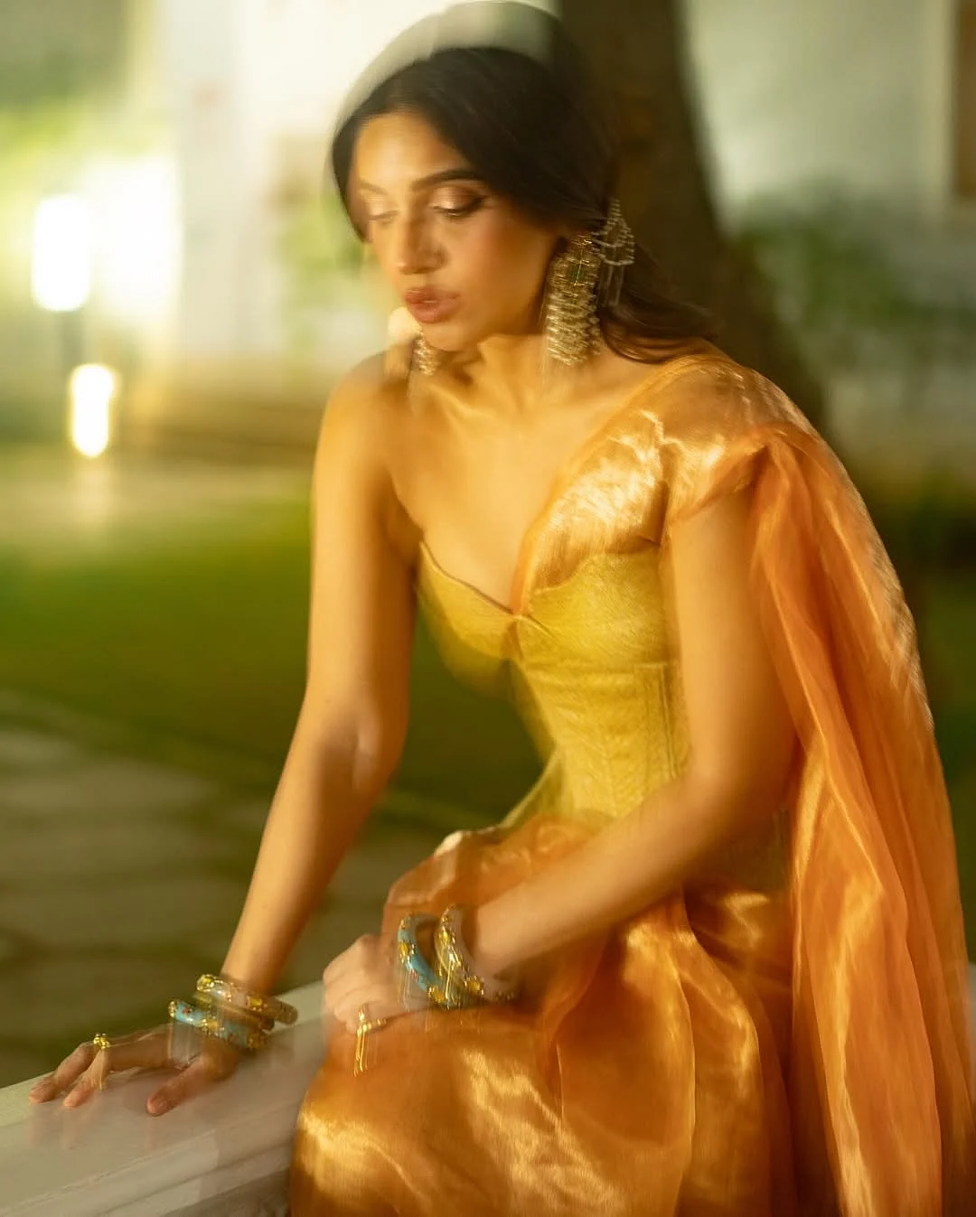 Mood .Last night in Hyderabad wearing that.antiquepiece corset paired with my Maa’s saree Earrings shriparamanijewels Bangles radiantbymadhulika anumerton Rings the.olio.stories shriparamanijewelsPh 3