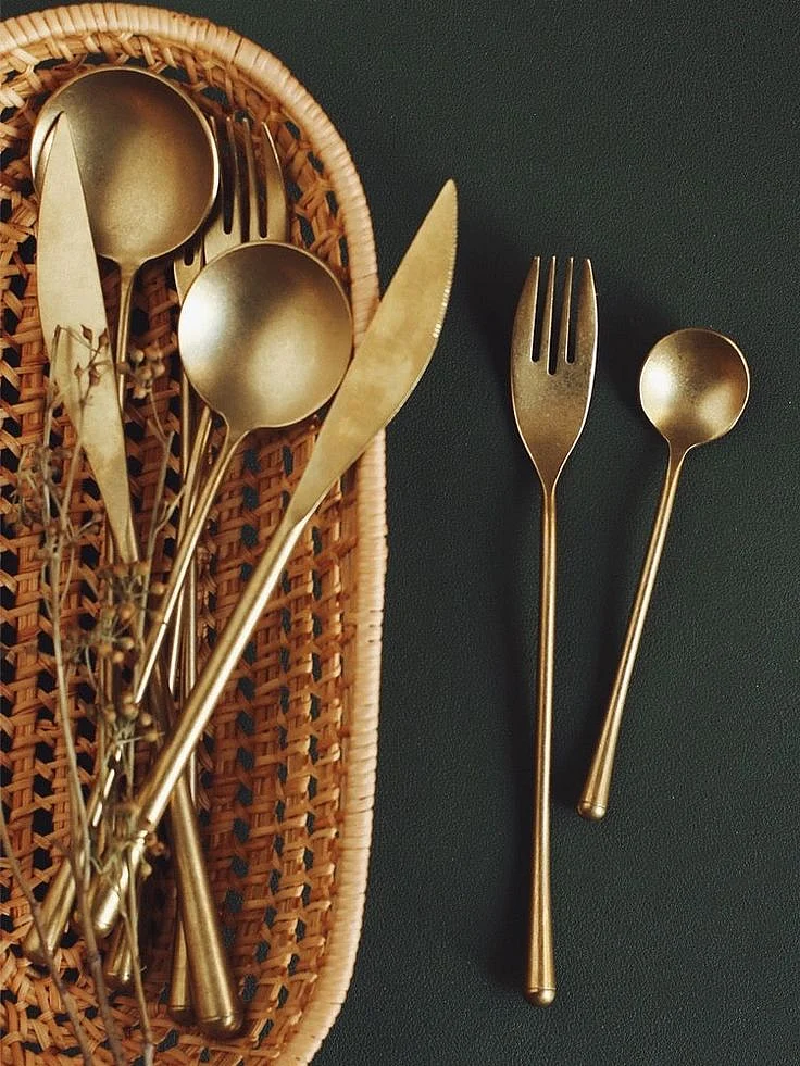 Gohobi A Set of 5 Pieces Gold Stonewashed Cutlery 2 sets 10