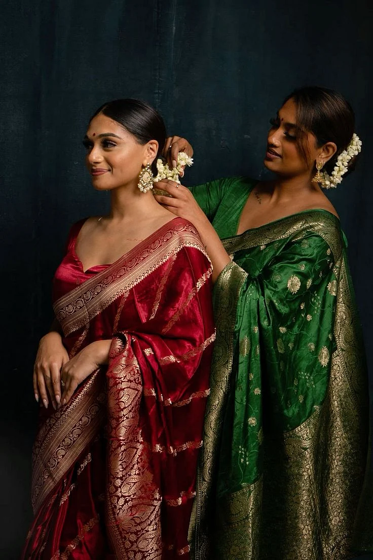 Green Banarasi Saree Look