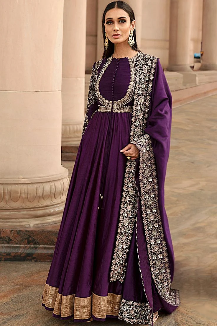 Plum Purple Embellished Anarkali