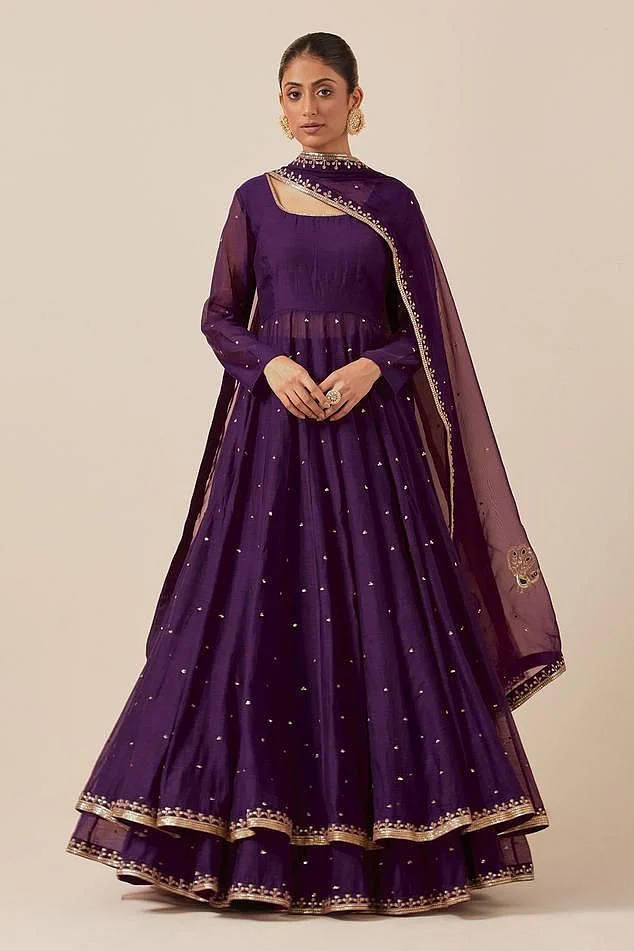 Purple Silk Anarkali with Contrast Dupatta