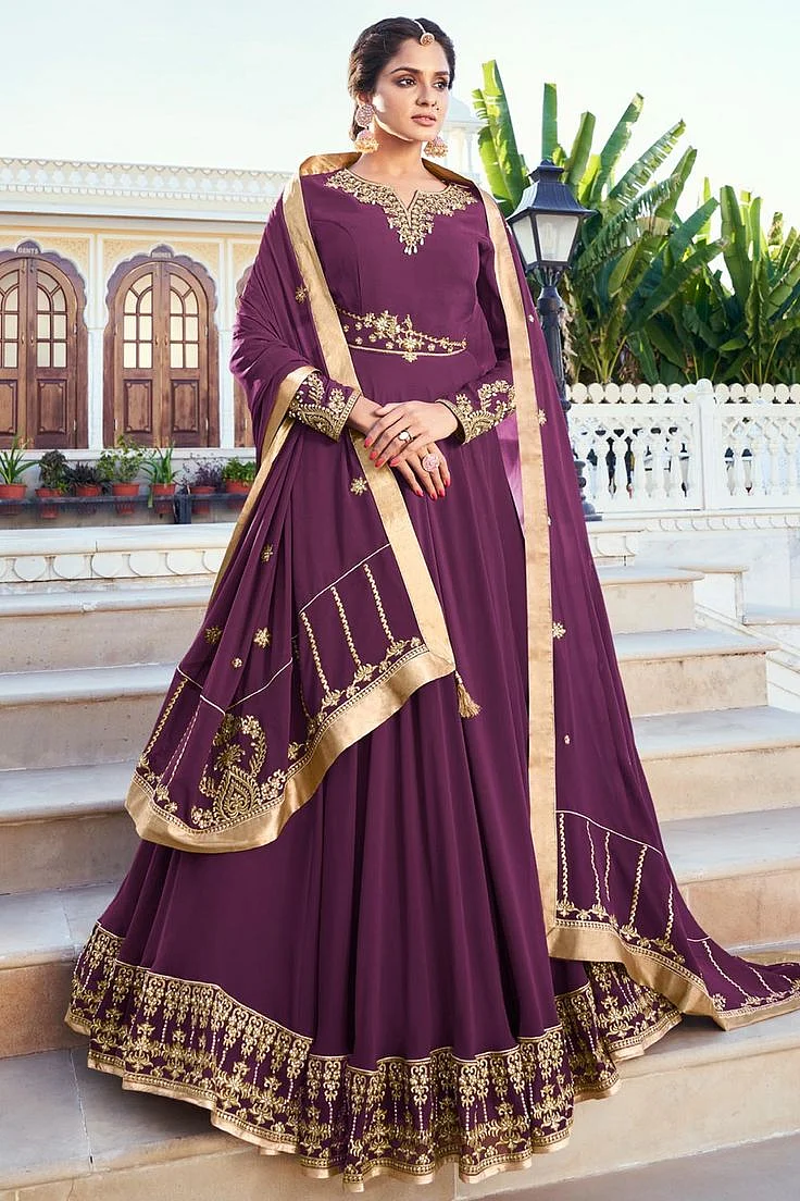 Purple and Golden Embroidered Anarkali
