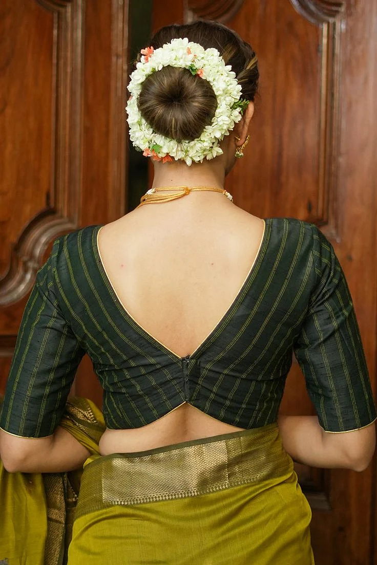Deep Back Neck Green Blouse