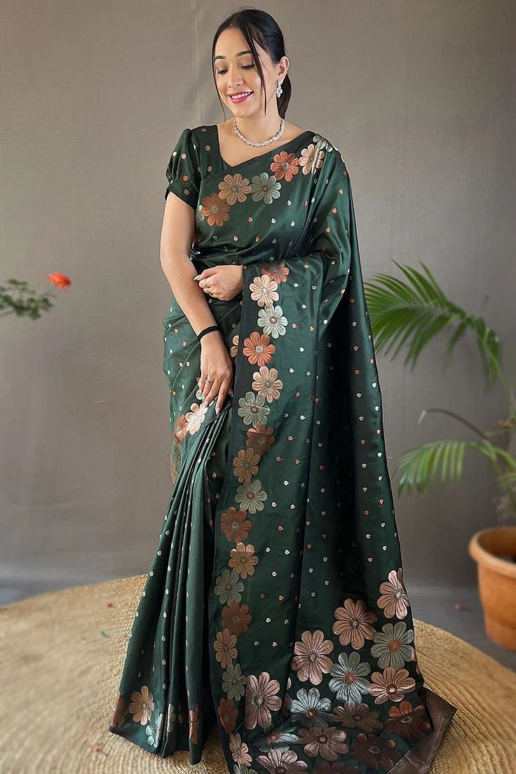 Puff Sleeves Green Blouse