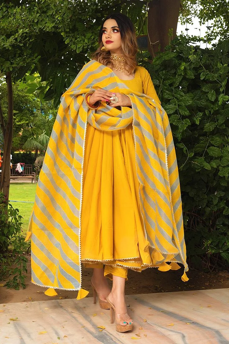 Rosemarry Yellow Cotton Anarkali Set online in USA Free Shipping Easy Returns Fledgling Wings