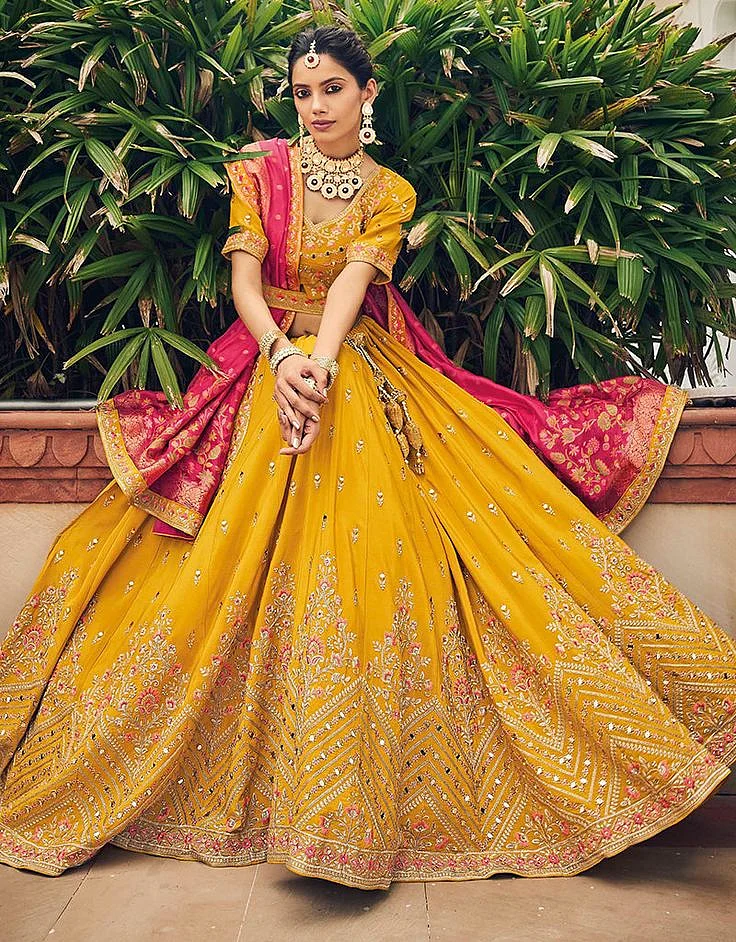 Traditional Party Wear Viscose Lehenga Choli Collection Yellow Viscose Lehenga Choli Unstitch Yellow