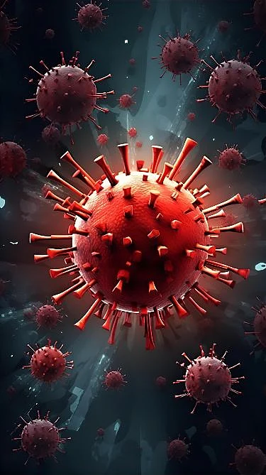 Image of viruses in a menacing depiction of a spherical shapes