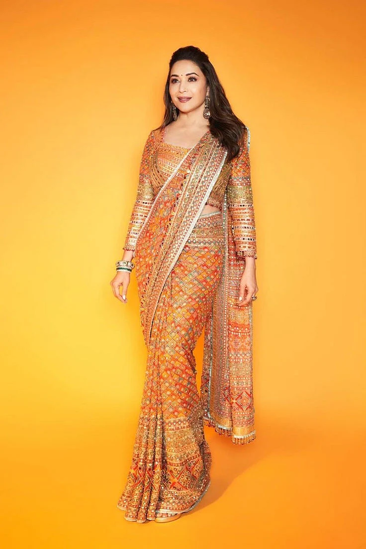 Madhuri Dixit Wearing Saree By Tarun Tahiliani For Ambani Pre Wedding Celebrations