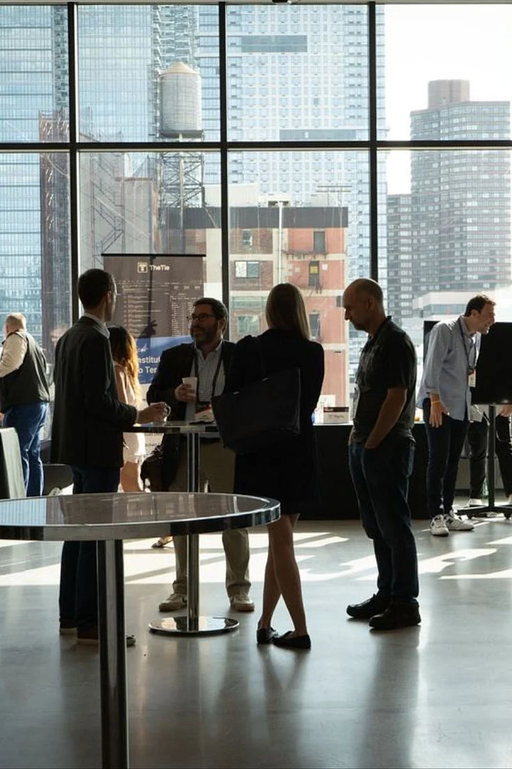 Business Networking Event with City Skyline