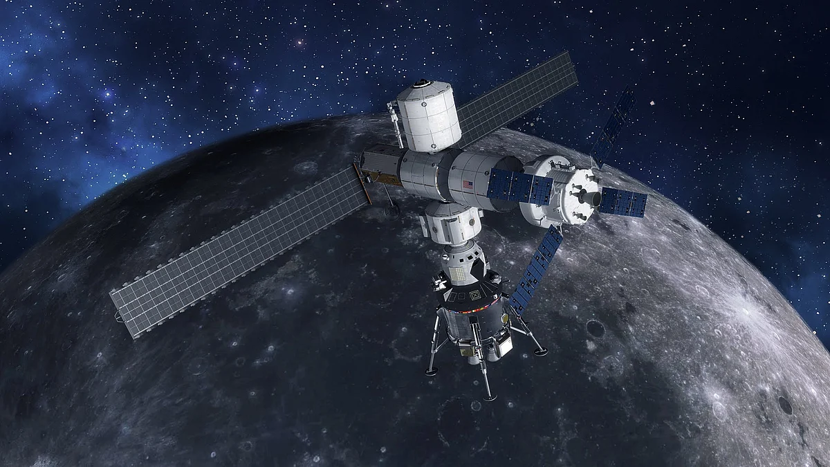 Lockheed Martin Lunar lander docked to NASA Lunar Orbital Platform Gateway