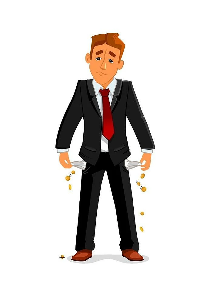 Bankrupt businessman with empty pockets
