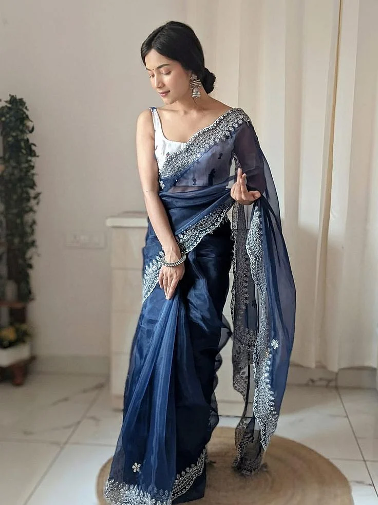 Crystal Organza Saree with Zari work border