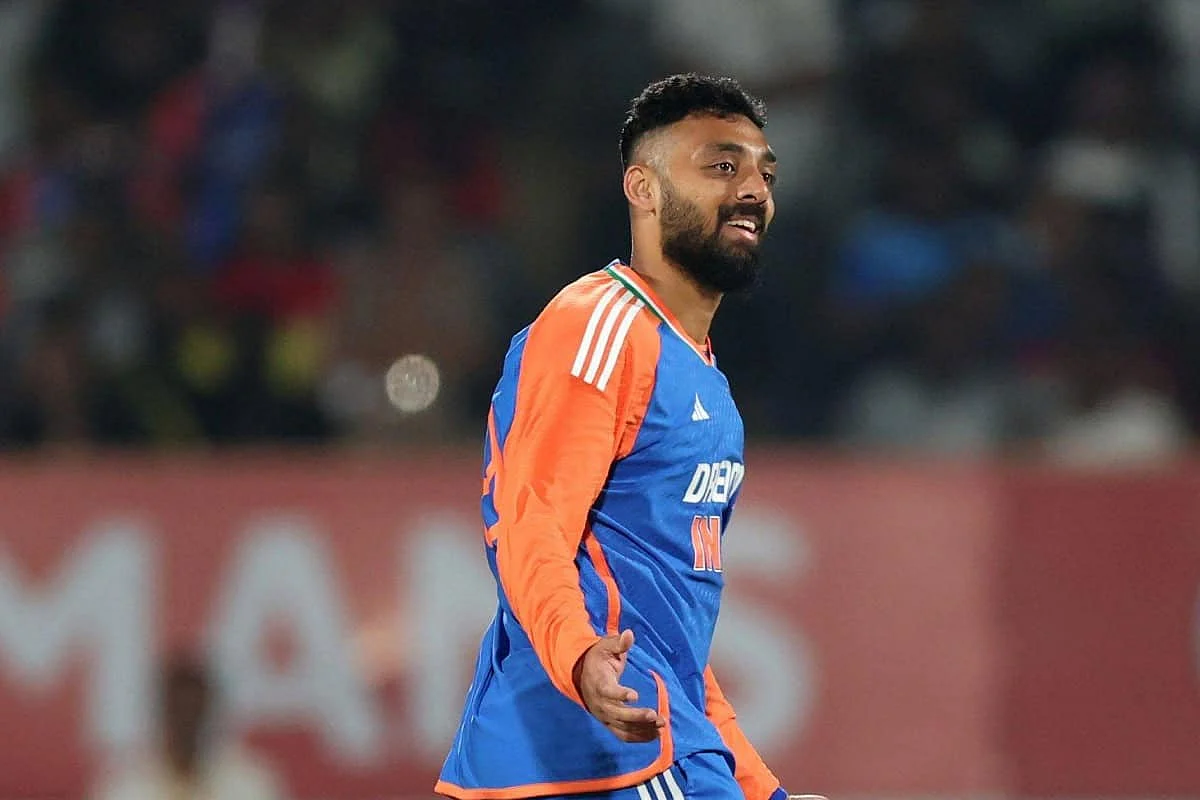 Varun Chakaravarthy celebrates the wicket during the T20I match between India vs England