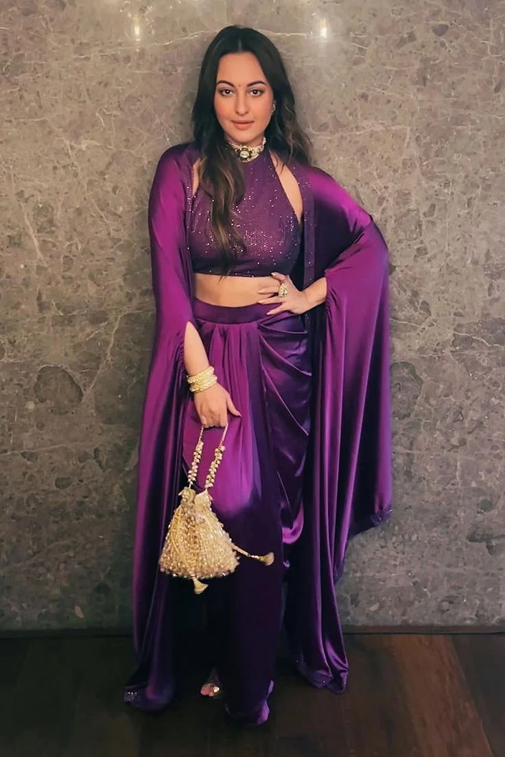 Buy Purple Net Embellished Crystal Top Halter Border Cape And Skirt Set For Women by Itrh Online at Aza Fashions