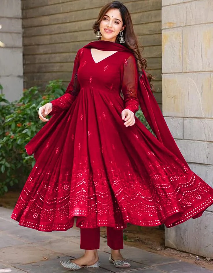 Glamorous Maroon Fox Georgette Traditional Function Wear Readymade Anarkali Suit Collection With Maroon Fox Georgette S Maroon