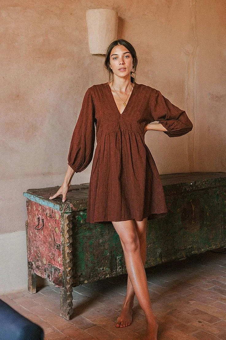 ALMA Mini Dress chocolate cotton