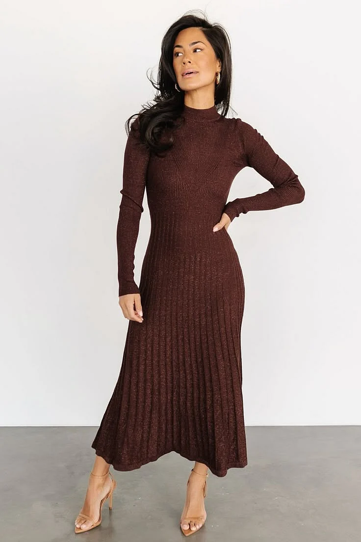 Jamelia Pleated Sweater Dress Brown Gold