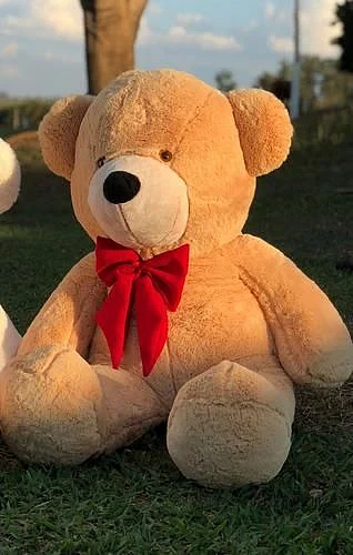 Urso De Pelúcia Gigante Teddy 90cm Doce de Leite com Laço Vermelho Barros Baby