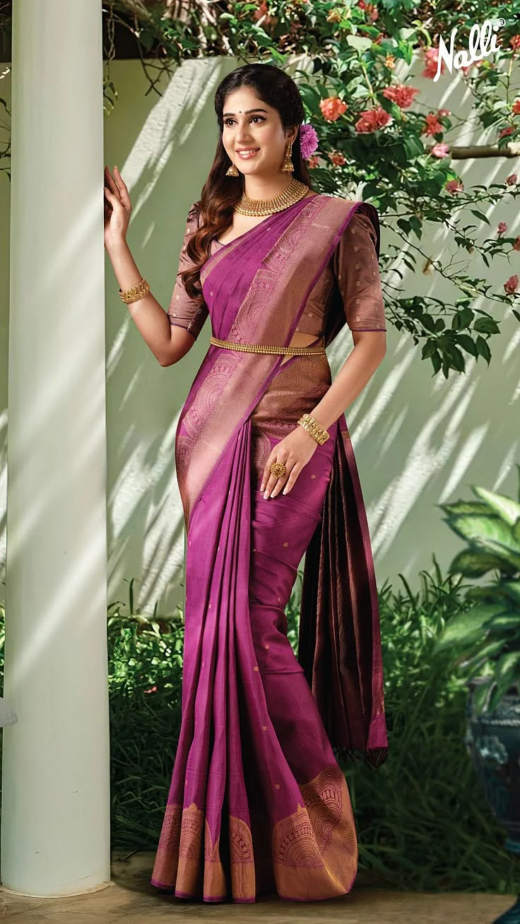 Maroon Kanchipuram Silk Saree In Traditional Butta Pattern And Zari Pallu