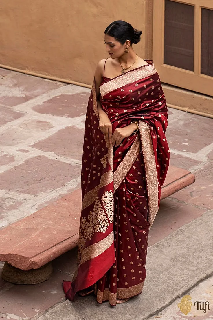Pre Order Janaki Maroon Pure Katan Silk Real Zari Banarasi Handloom Saree