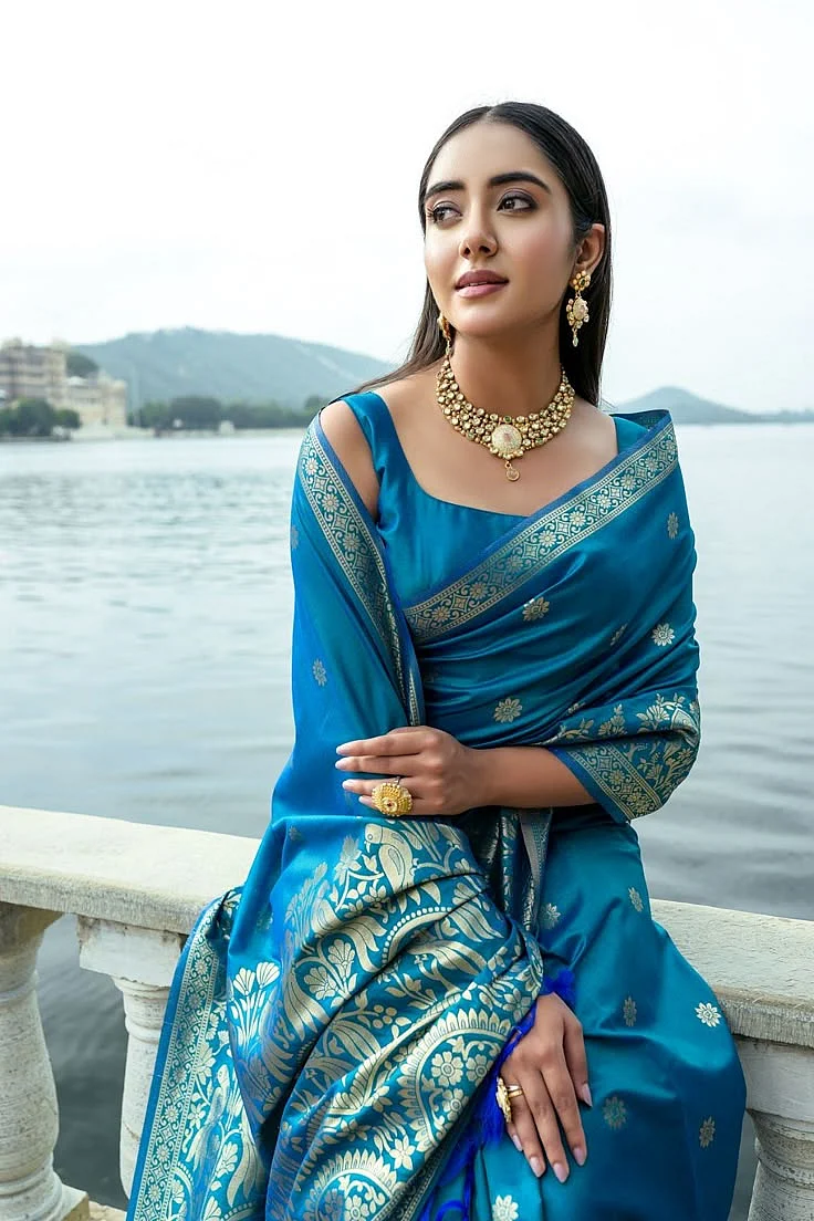 Cerulean Blue Soft Silk Saree