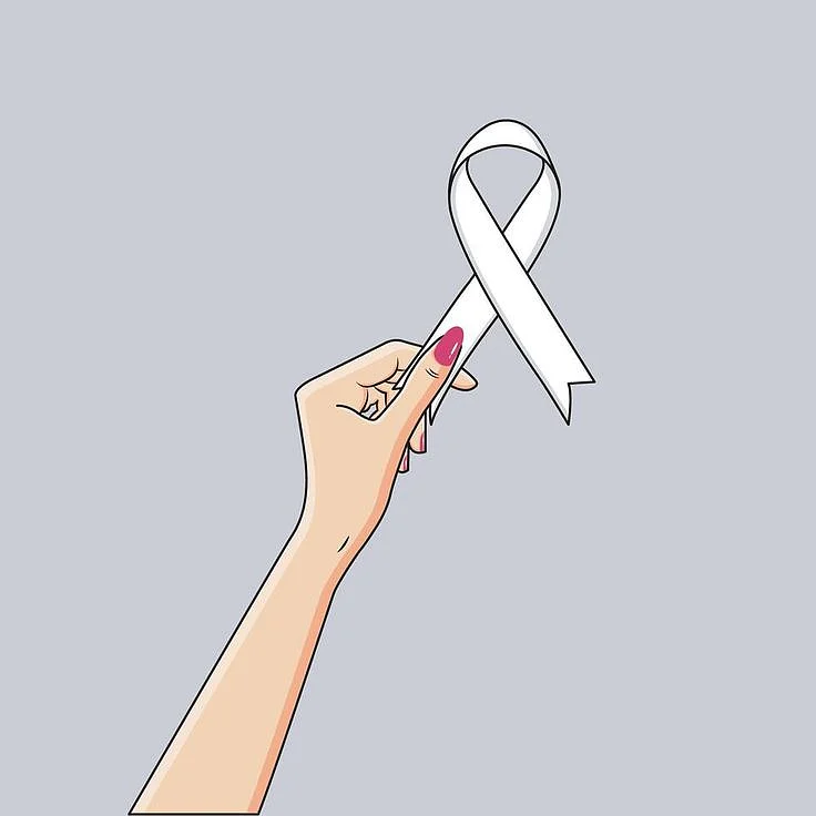 Female Hand Holding White Satin Ribbon Lung Cancer Awareness November Month Vector Illustration
