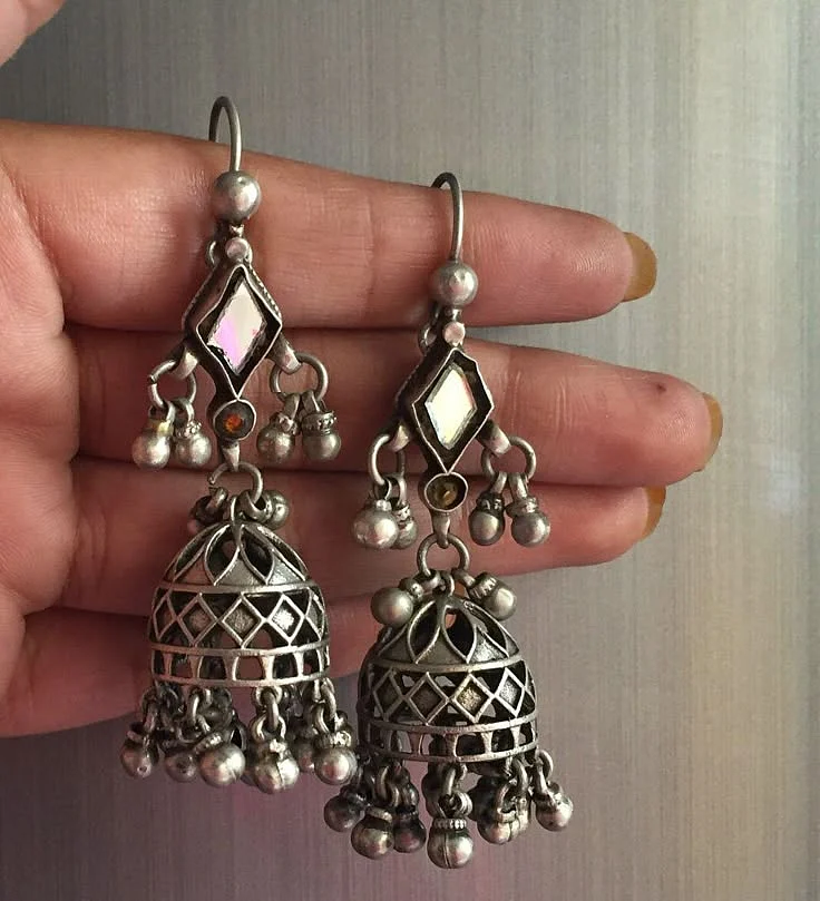 Antique Art Deco Chandelier Jhumka Earrings Indian Old Silver Etsy