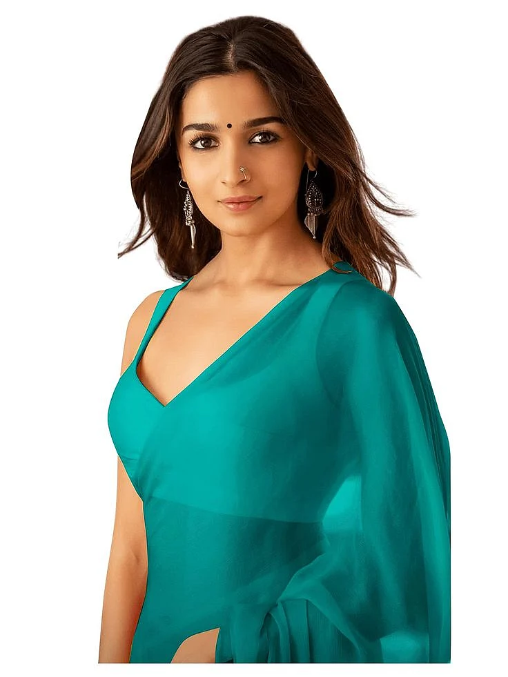 Sidhidata Womens Plain Pure Georgette Saree With Unstitched Blouse Piece Rocky Aur Rani Ki Prem Kahani Alia Bhatt Saree