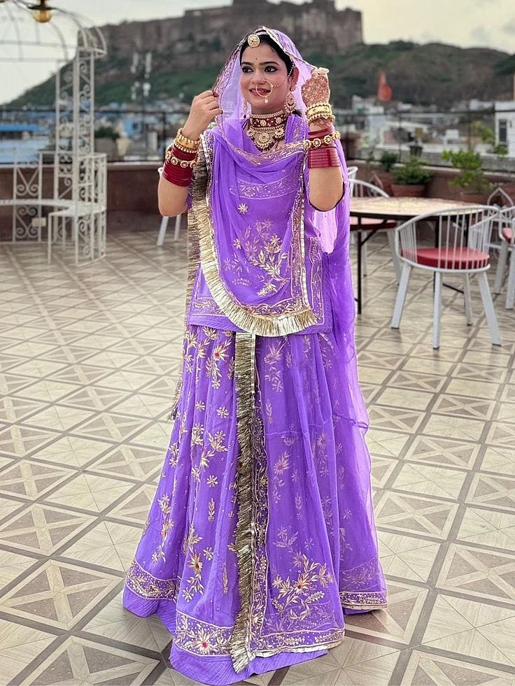 Hamrahi Pure Wedding festive Dabka Kundan Work Rajputi Poshak In Purple Colour 60901