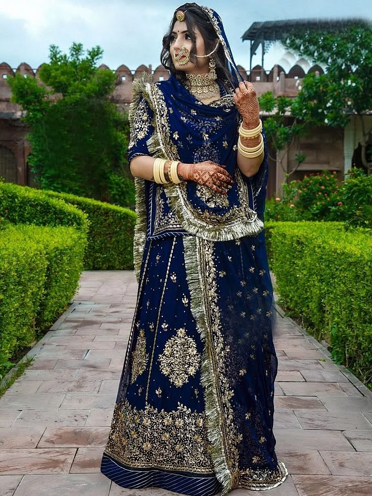 Buy Zari Humrahi Pure Wedding Sangeet Rajputi Poshak in Blue Color 61046 Online in India Etsy