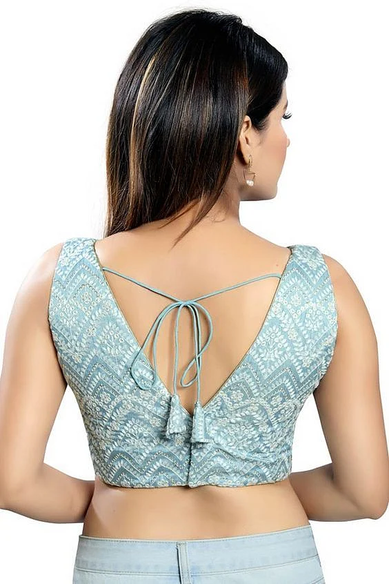Buy Buy GREY Art Silk Back Open Padded Sleeveless Saree Blouse Online X 1034NSGREY
