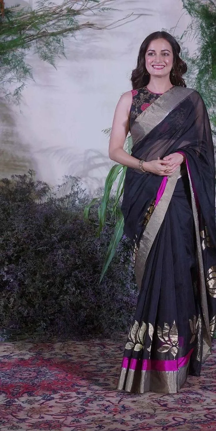 Dia Mirzas classy look in a black Chanderi saree for an event