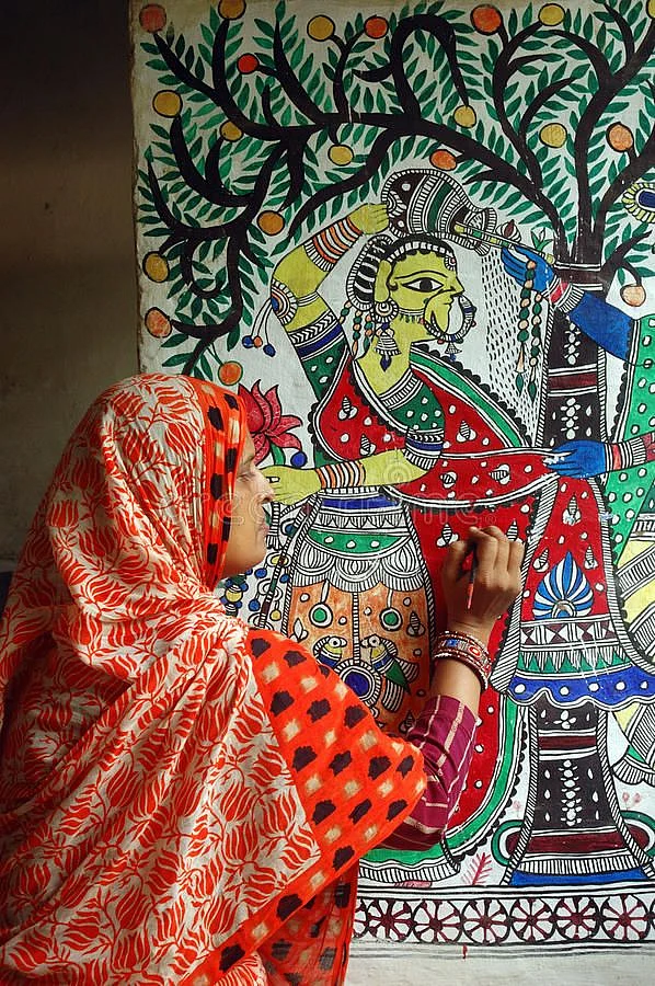 Madhubani Painting in Bihar India Editorial Image Image of focus woman 10635920