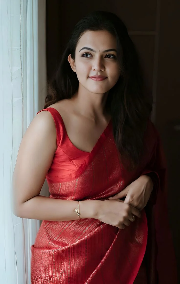 Beautiful Women in Red Saree Outfit