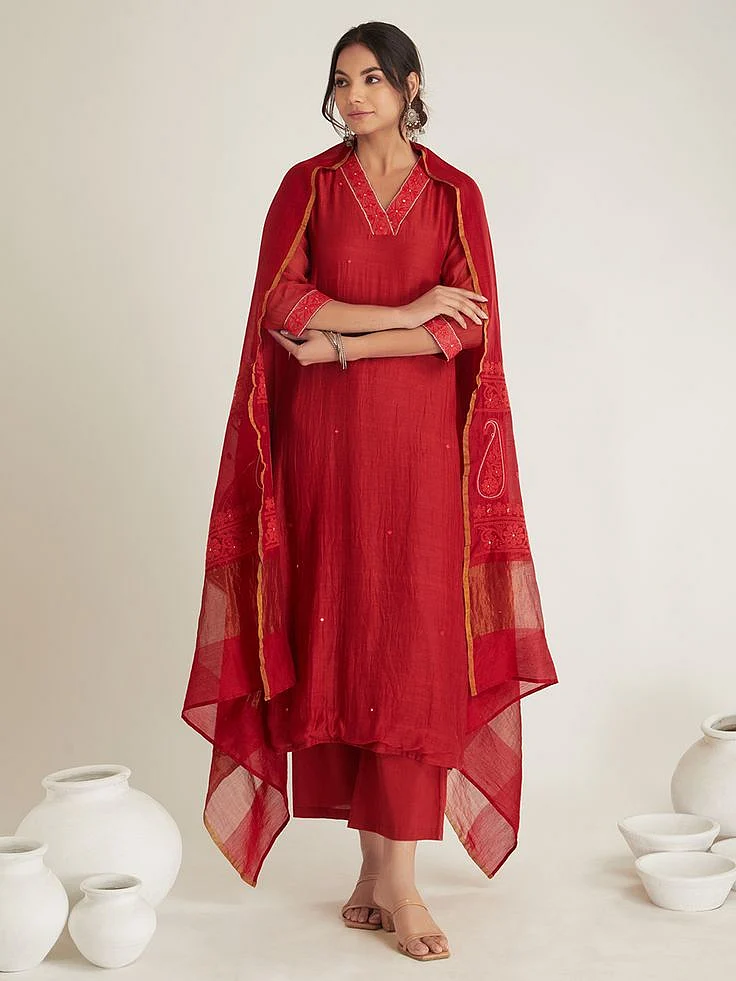 Red chanderi suit set Kurta sets