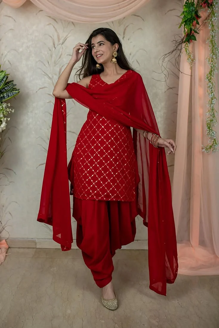 Red Color Embroidered Work Party Wear Patiala Suit With Dupatta XOMANTIC FASHION 4164799 1