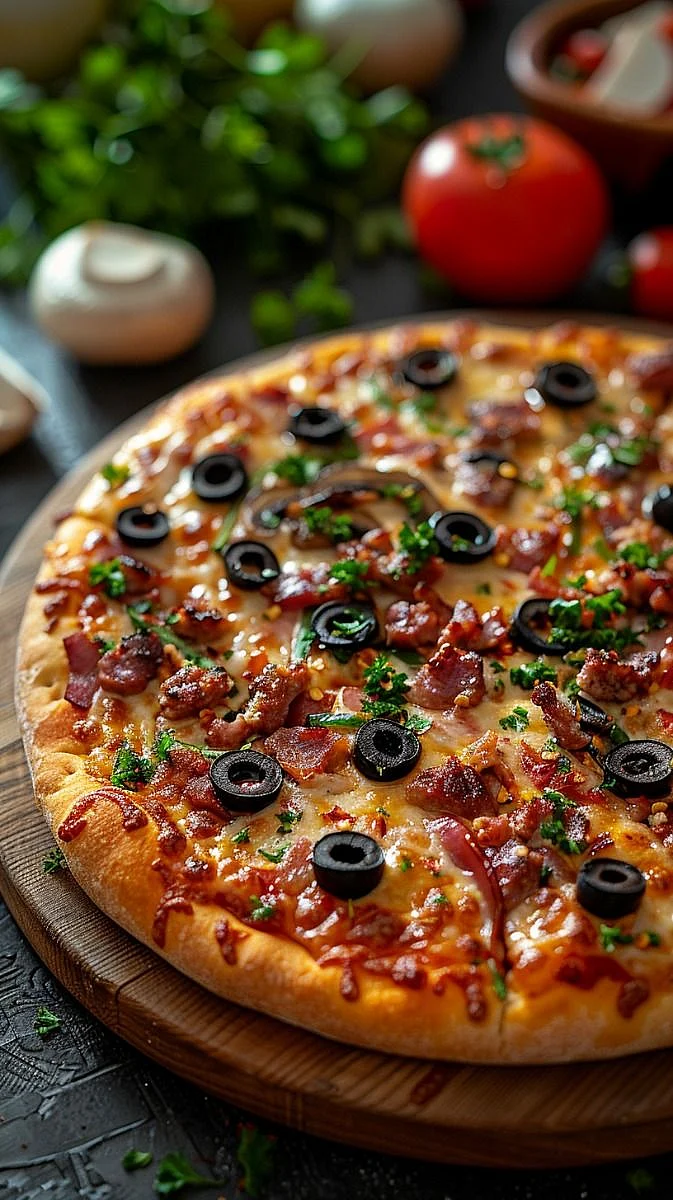🍕 Savor the Flavor Neapolitan Pizza with Fresh Veggie Background 🌿