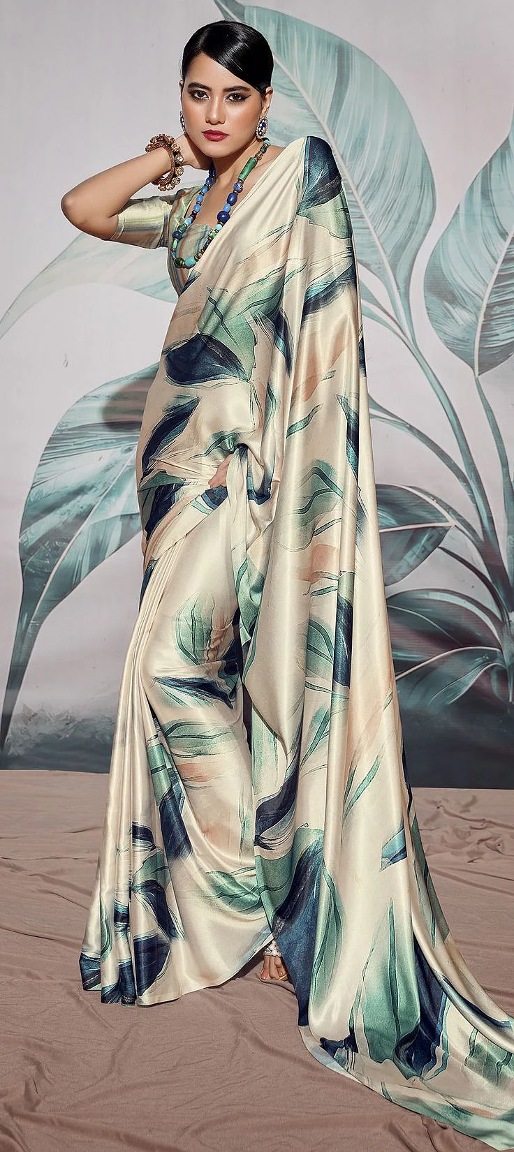 Silk Traditional Saree in Beige and Brown with Printed work