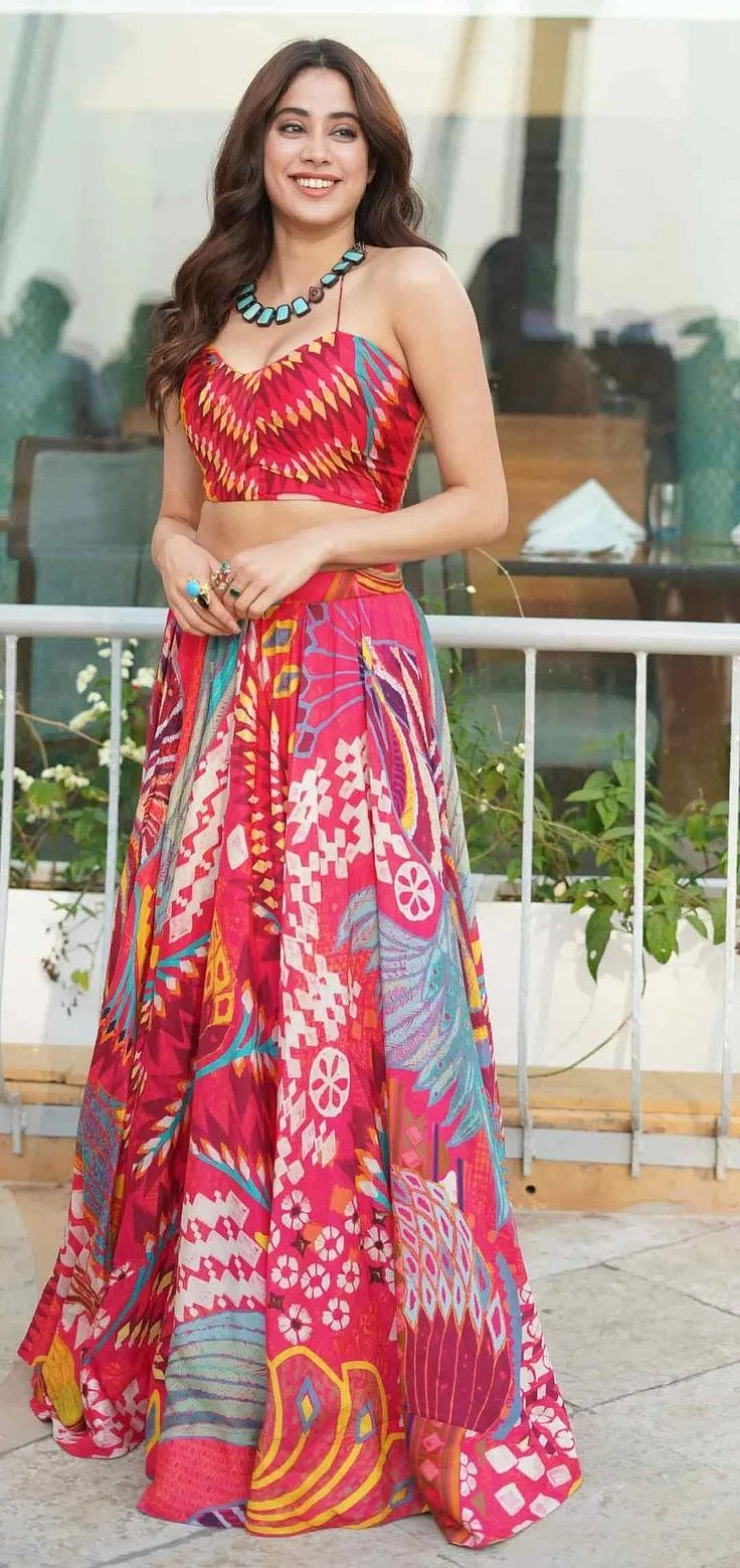 Janhvi Kapoors stylish Indo western look in a printed lehenga for Mili