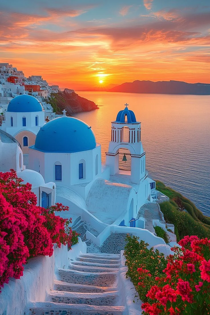 Santorini Sunset Escape Vibrant Greek Wall Art