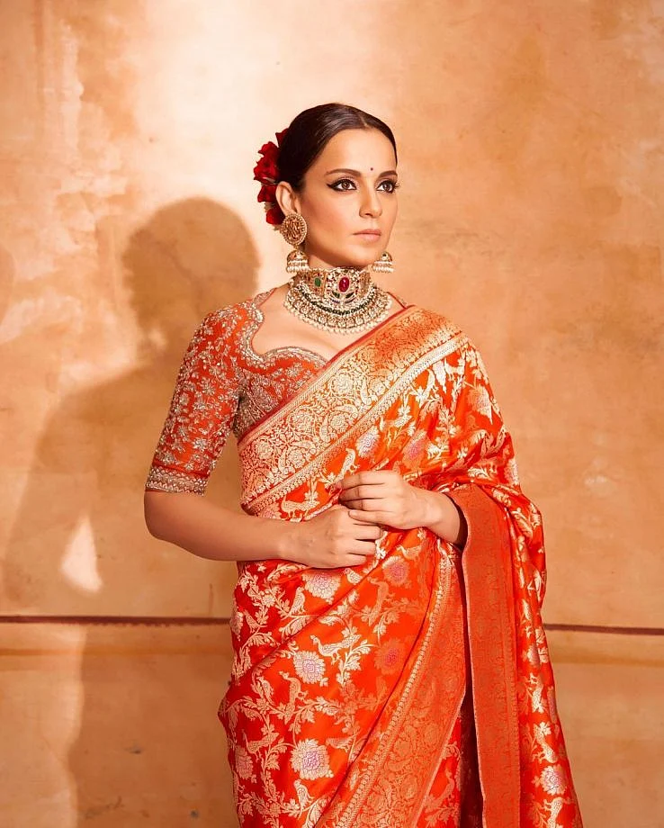 actress orange saree 6