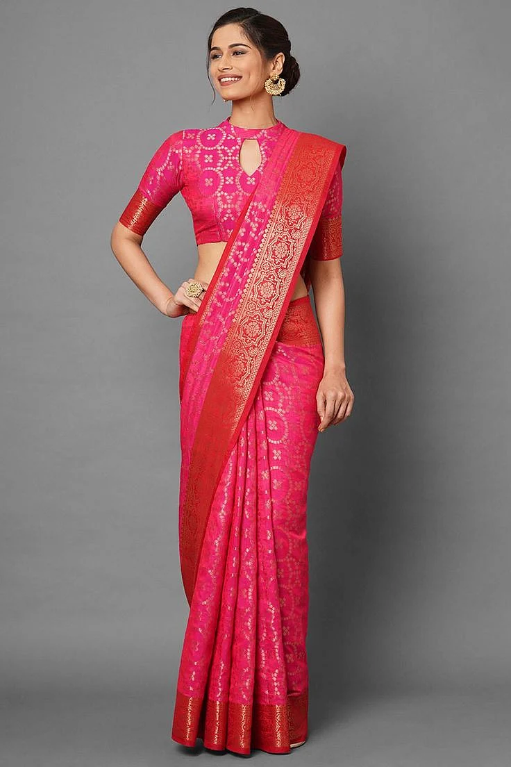 Ruchi Pink Woven Silk Blend One Minute Saree