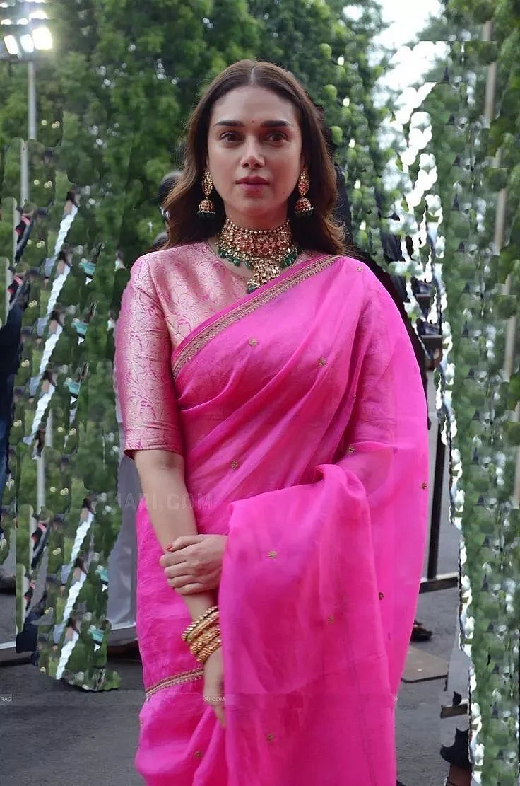 Aditi Pink Organza Silk Saree Lace work Stylish Contrast Blouse Work Wedding eBay