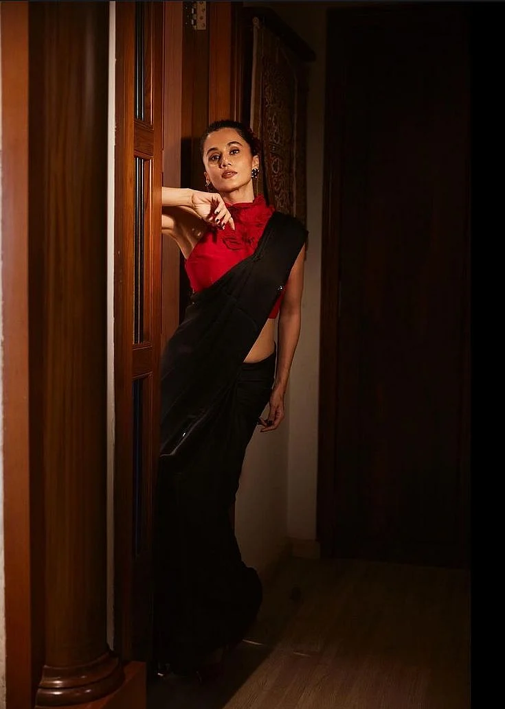 Tapsee Pannu in our customised Rose saree set